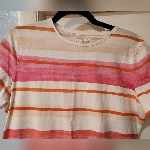 Women's Talbots Pink And Orange Stripe Tee, Size L - Picture 5 of 11